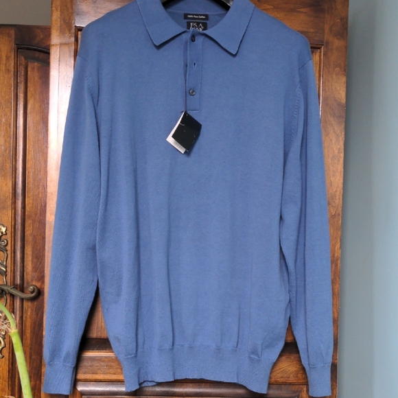 Joseph A Banks Blue Long Sleeve Polo Shirt. Men. NWT. Signature Collection. XL - Picture 1 of 12